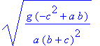 (g*(-c^2+a*b)/a/(b+c)^2)^(1/2)